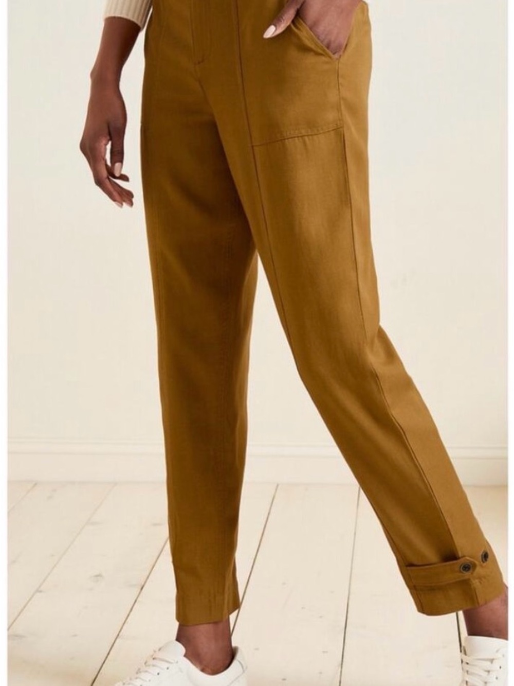 Garnet Hill Casual Straight-Leg Utility Pants in Mustard